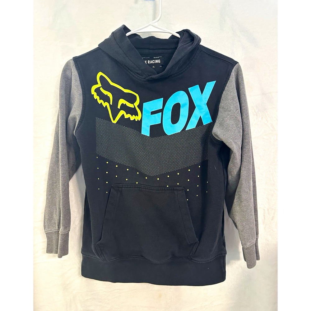 Fox Racing Youth Pullover Hoodie Black/Gray Fleece Logo Graphic Pockets